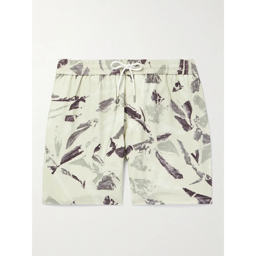 Club Monaco Mens XXL Abstract Print Swim Trunks Cream Grey Drawstring Mesh Liner